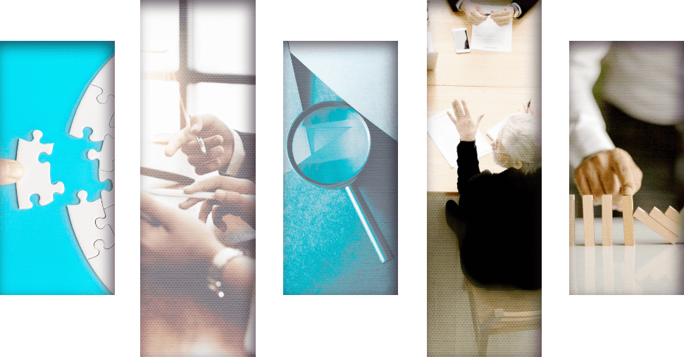 Collage of photos where people are solving tests